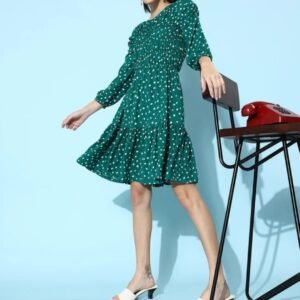 STYLESTONE Women Fit and Flare Green Above Knee/Mid Thigh Length Dress
