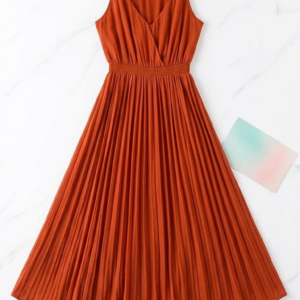 Rust Pleated Midi Dress